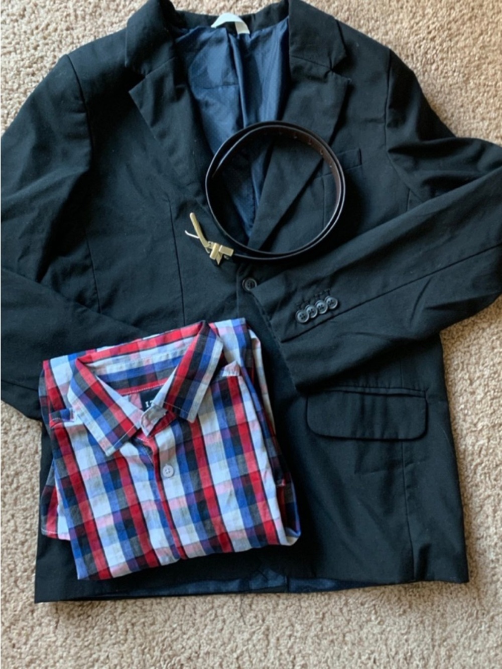 Izod Boys Black Blazer w/ Red Blue White Plaid Shirt PRICE DROP – SHIPS TOMORROW